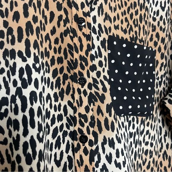 Chicos Blouse Size 2 Leopard Polkadot Button Up Down Shirt Long Sleeve Brown - Picture 3 of 7